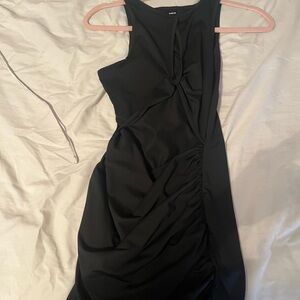 SHEIN Black Ruched Asymmetrical Cocktail Dress